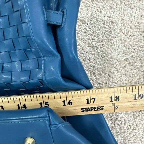Joan Rivers Slouchy Teal Faux Leather Woven Tote Shoulder Bag Gold Chain Strap L - Picture 11 of 16